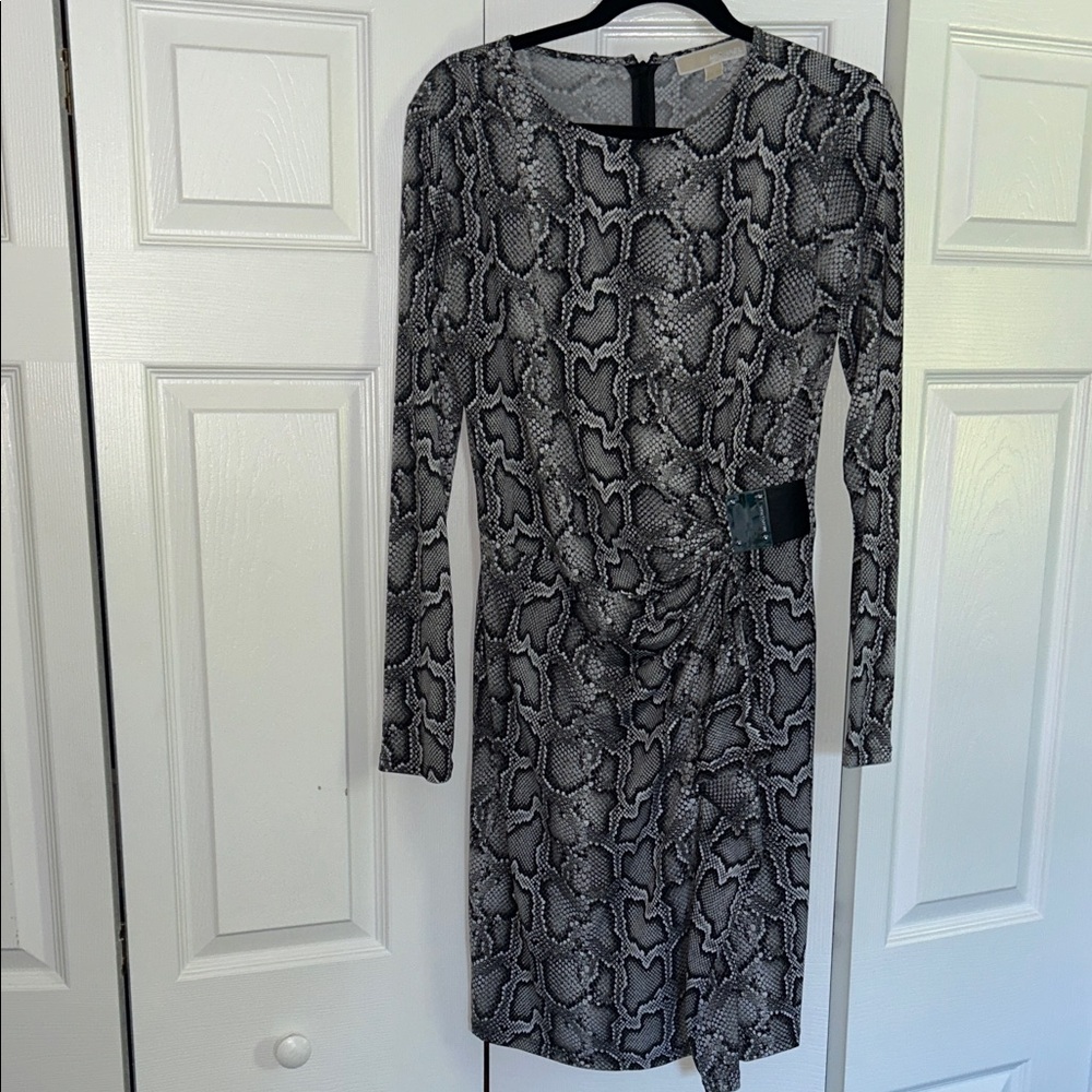 Michael Kors Black and Gray Snake Print Dress